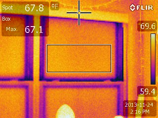 This image below shows the thermal bridging – shown in blue/purple.